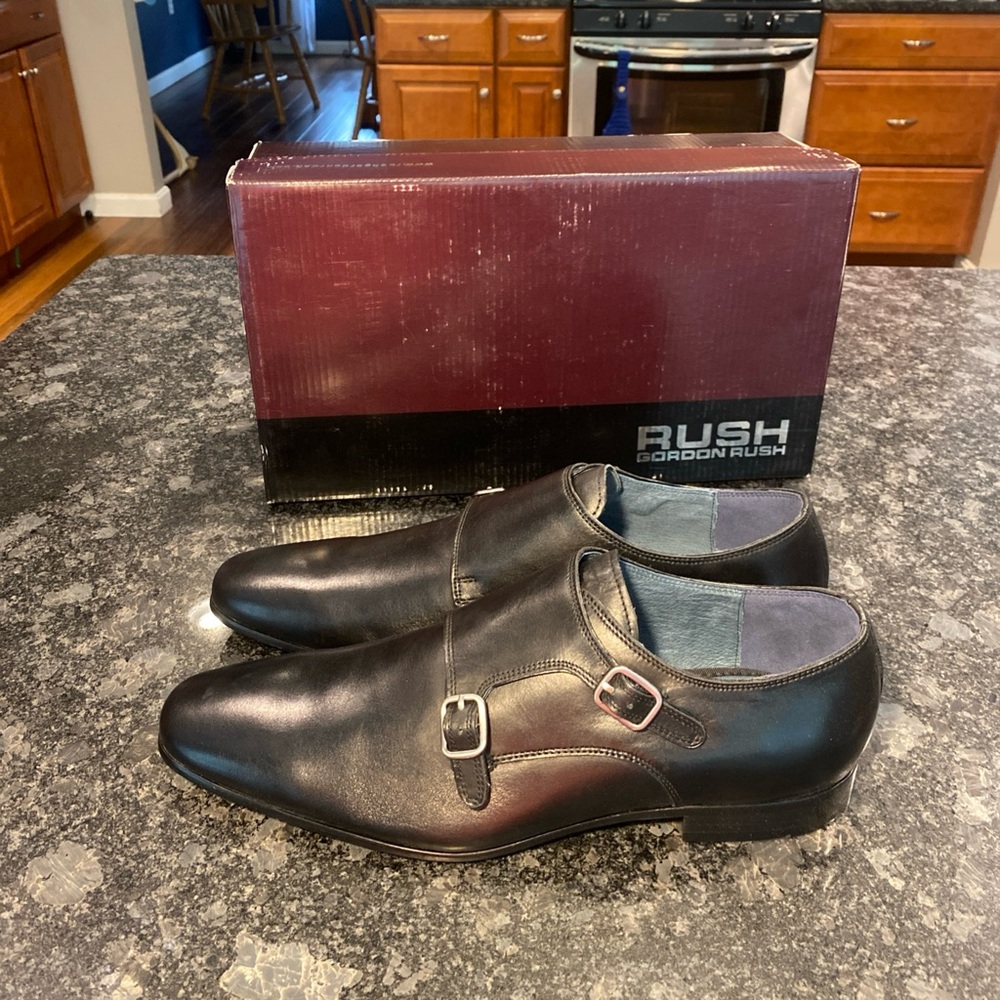 Gordon Rush Luke Double Monk Strap Men's 11 Leather Black Dress Shoes NIB